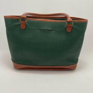 ADRIENNE VITTADINI Women's Large Green & Brown 2 Handle Top Zip Closure Tote Bag